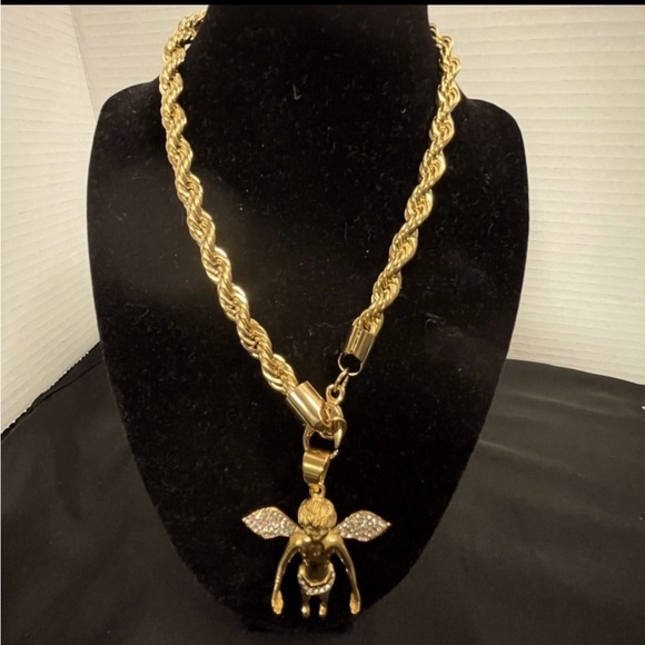 FASHION JEWELRY FASHION BLING NECKLACE STERLING STEEL HIP HOP BABY ANGEL PENDANT - Picture 7 of 9